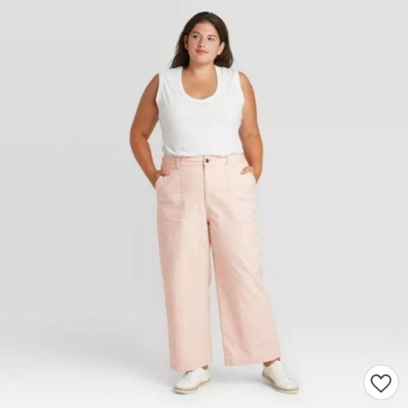 Women's High-Rise Wide Leg Cropped Jeans Pink - Picture 4 of 10